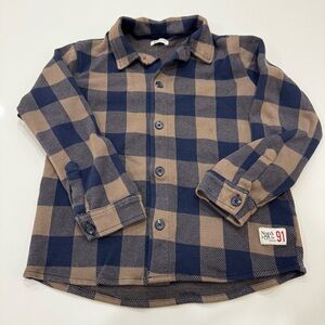 Noppies Navy & Tan Plaid Button-Down Shirt